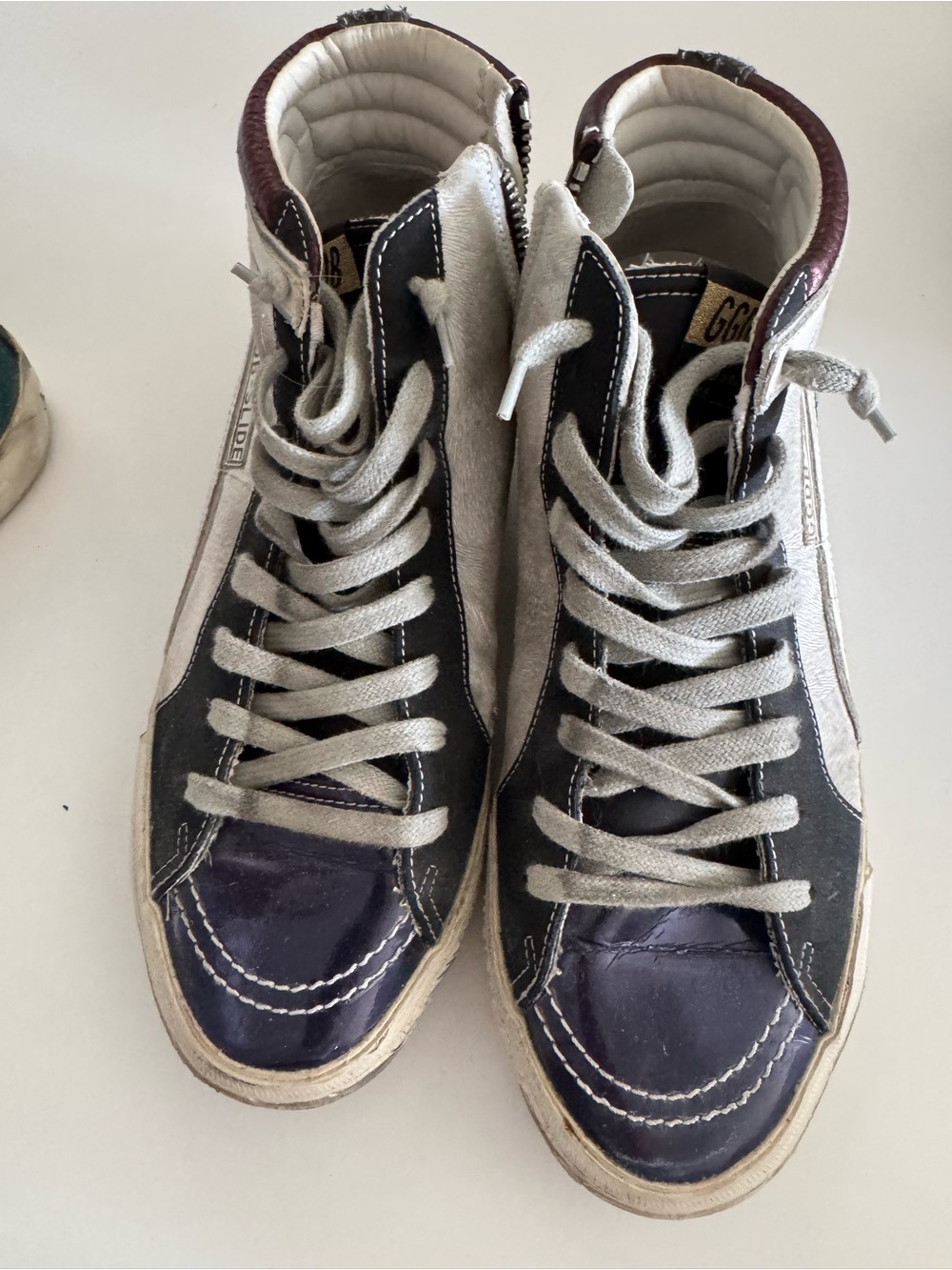Golden Goose Women's High-Top Sneakers in Black, White and Burgundy